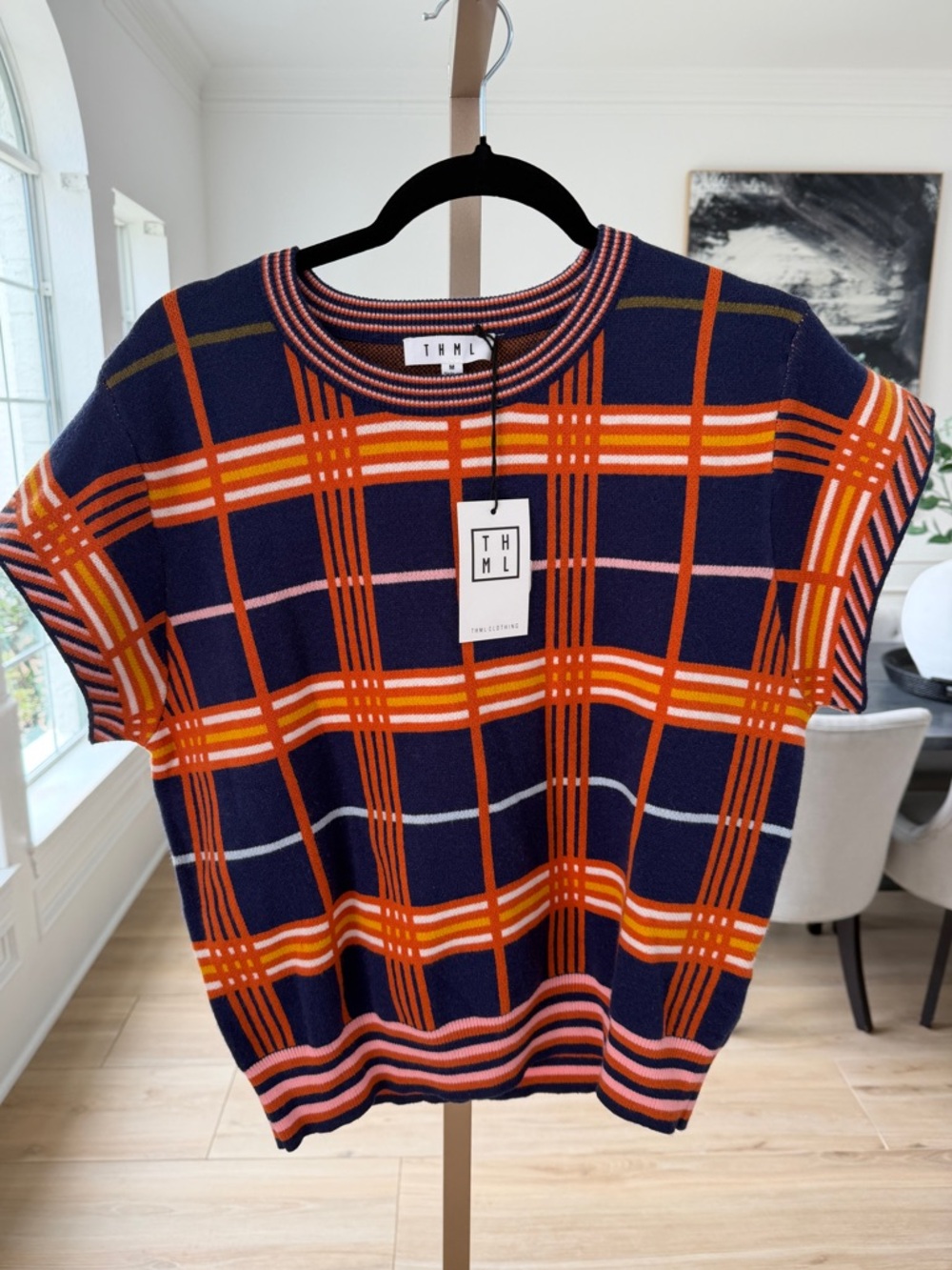 THML Paula Plaid Sweater Knit Top – Multicolor Check | Size M | NWT